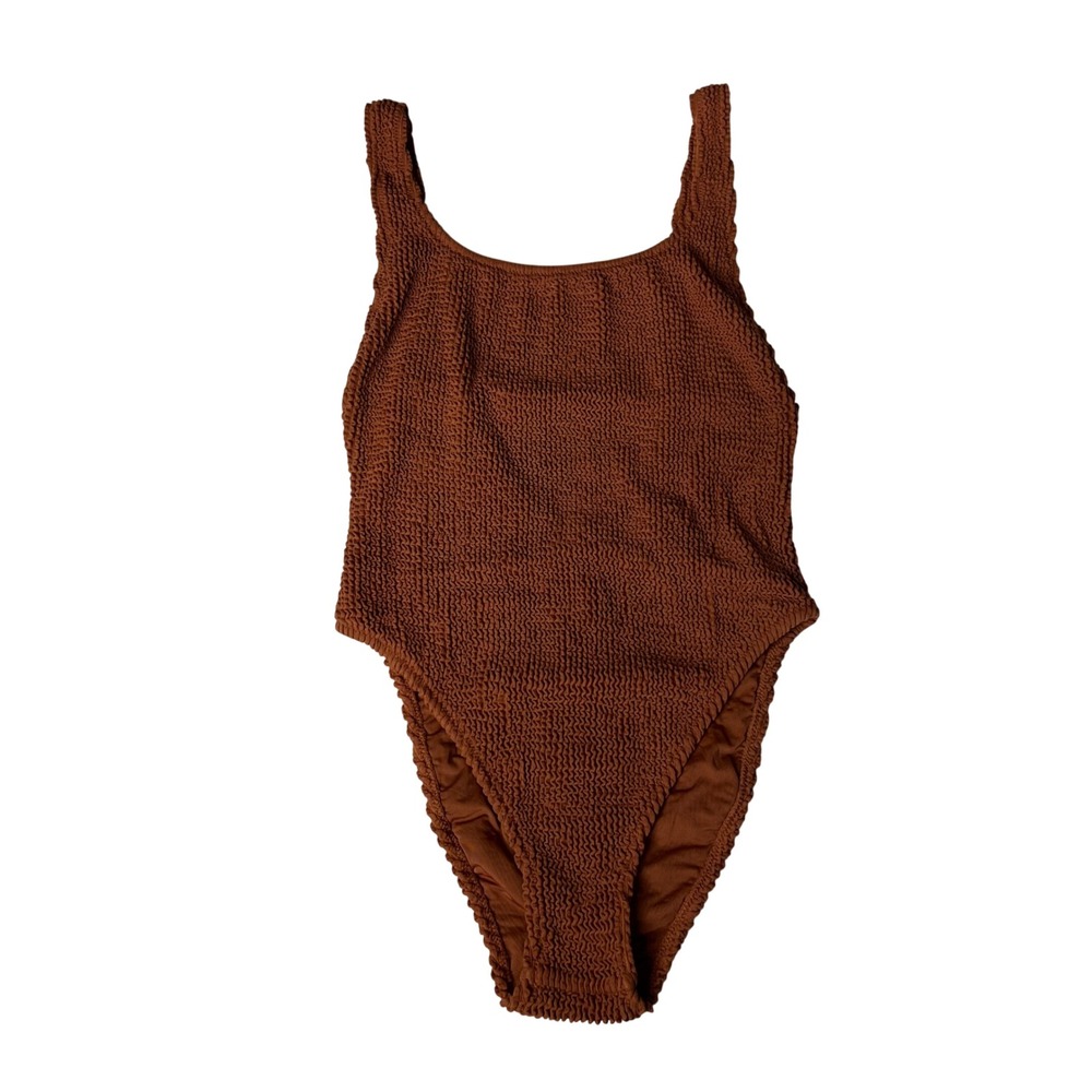 Volcom Simply Crunch One Piece Swimsuit Size XS Brown Boho Ribbed High Thigh NWT